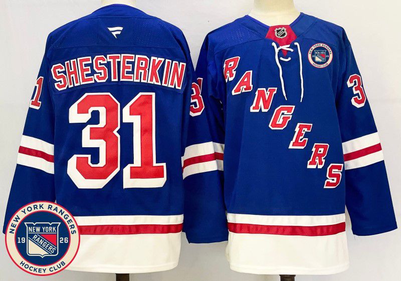 Men New York Rangers #31 Shesterkin Blue Fanatics 2025 NHL Jersey style 2
